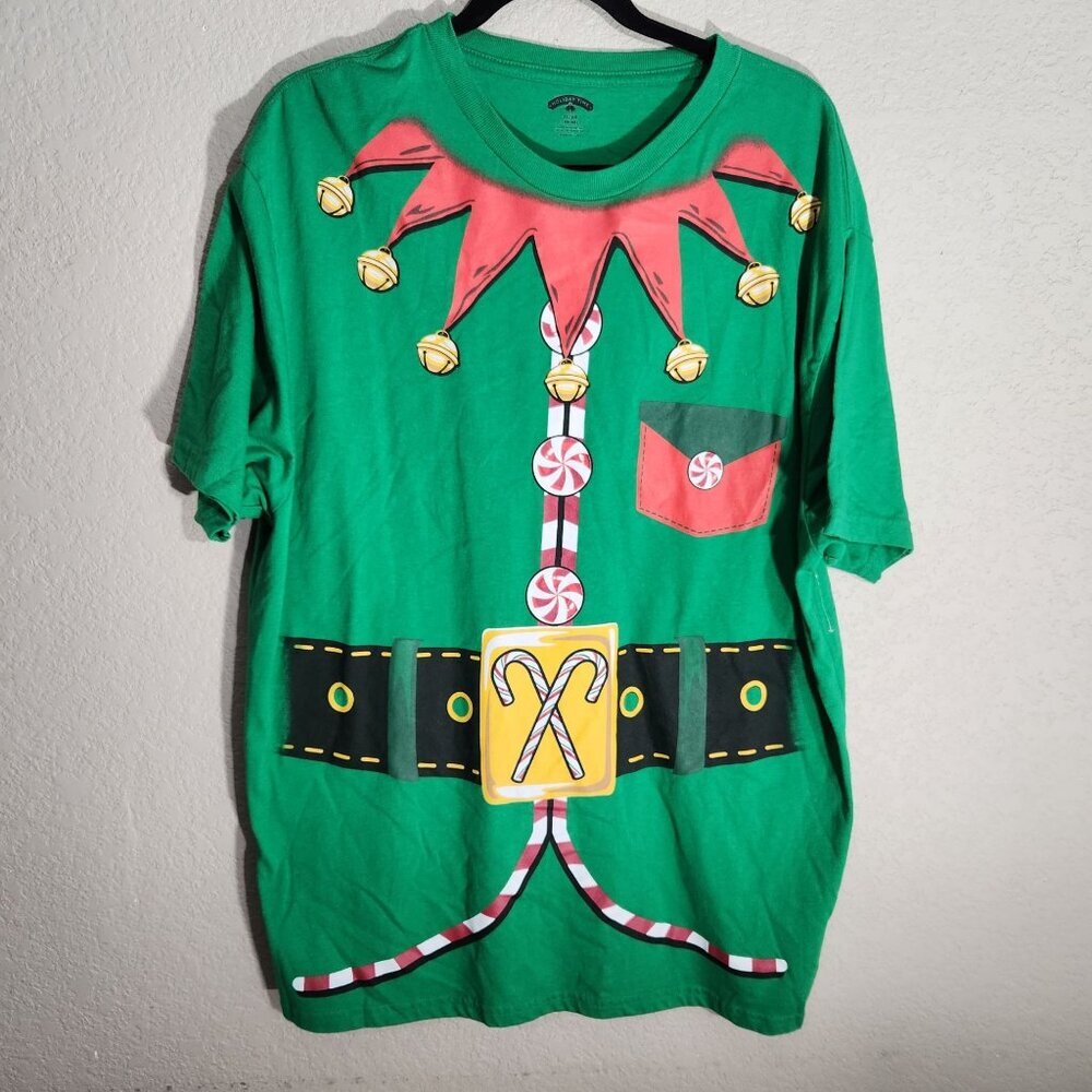 Holiday Time Green Elf Costume Graphic T-Shirt XL/XG 46-48 Fun Christmas Theme